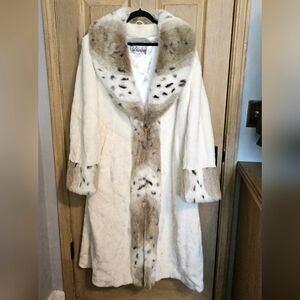 Luxurious White and Brown Snow Leopard Faux (Vegan) Fur Coat